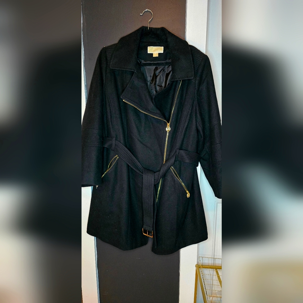 Michael Kors Women's Black Belted Wool Blend Coat